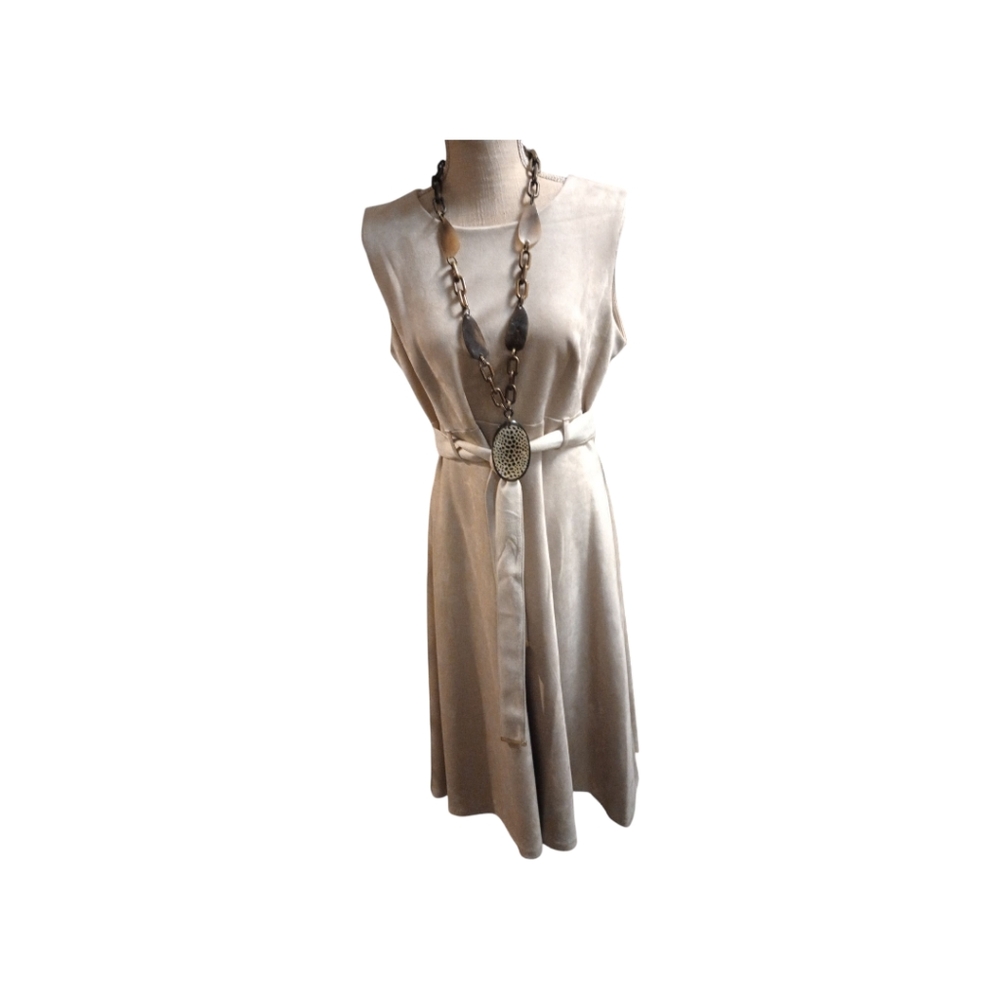 Andrew Marc Latte Color Sleeveless Tie Belt Dress, Faux Suede, NWT